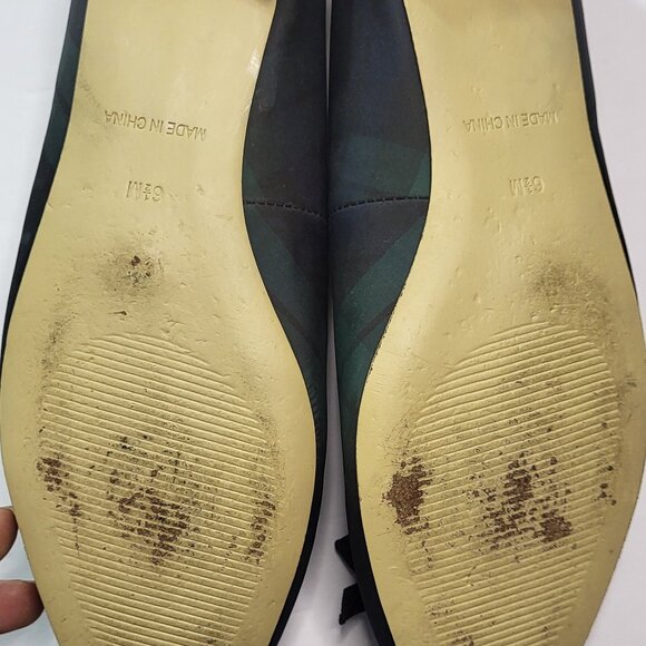 Talbots Plaid Jewel Flats Vacy Blue Green Bow Embellished Point Toe Loafer 6.5 - Picture 5 of 5